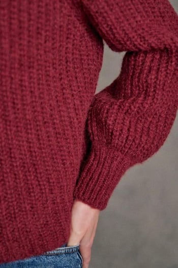 Bordo Bisiklet Yaka Selanik Örgü Düğmeli Kadın Hırka Mg2487