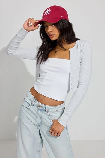 Gri Uzun Kollu Düğmeli Kaşkorse Crop Hırka MG2193