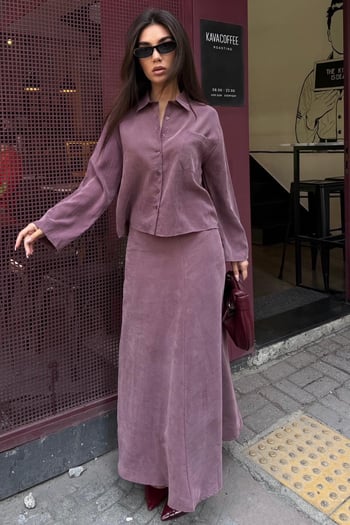 Gül Kurusu Tensel Gömlek Etek Takım MG2788