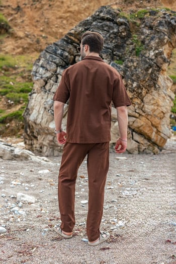 Acı Kahverengi Over Fit Erkek Gömlek Takım E7303