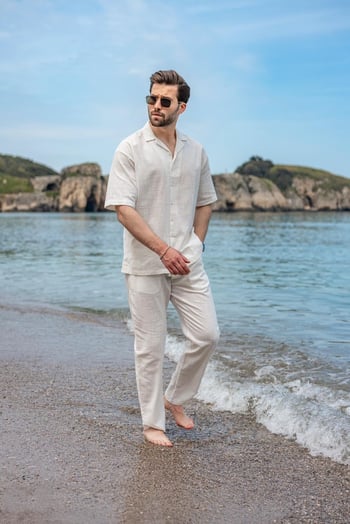 Ekru Over Fit Erkek Gömlek Takım E7303