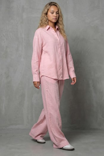 Pembe Basic Kadın Gömlek Pantolon İkili Takım Mg2352