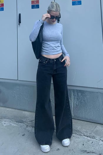 Siyah Straight Wide Kadın Jean MG1996