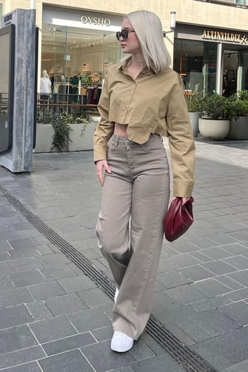 Sütlü Kahve Straight wide Kadın Jean MG2000