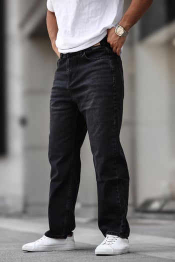 Siyah Erkek Yıkamalı Baggy Jean 7216