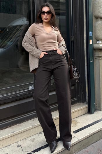 Kahverengi Wide Leg Kadın Pantolon MG2614