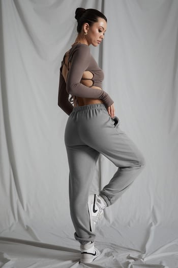 Kadın Boyalı Gri Beli Lastikli Oversize Eşofman Altı MG1235