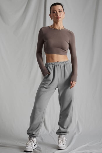 Kadın Boyalı Gri Beli Lastikli Oversize Eşofman Altı MG1235