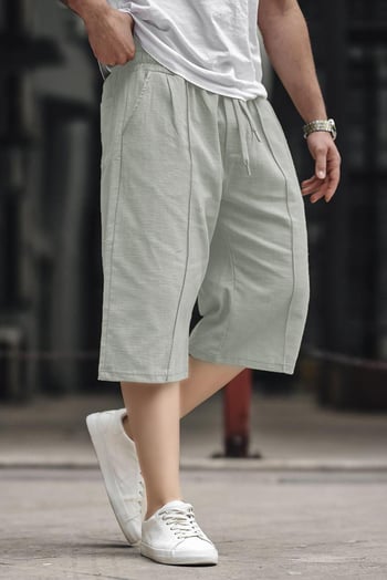 Çağla Yeşili Erkek Keten Kapri Şort 6538