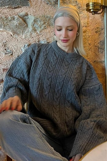 Antrasit Bisiklet Yaka Örme Triko Kazak MG2009