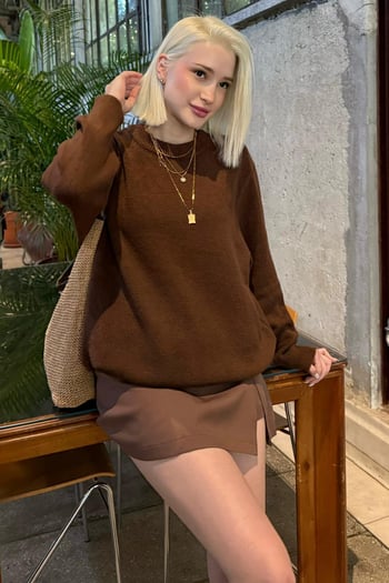 Kahverengi Bisiklet Yaka Kadın Triko Kazak Mg2494