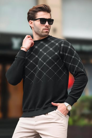 Black Designed Knitwear Sweater 6019