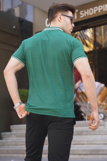 Koyu Yeşil Basic Regular Fit Erkek Polo Yaka Tişört 6100