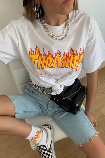 Women Printed Oversize White T-Shirt MG1346