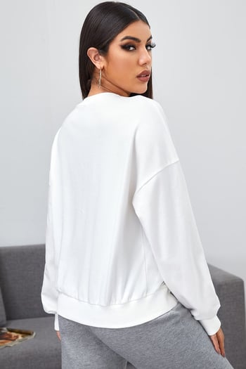 Mad Girls Printed White Sweatshirt MG785