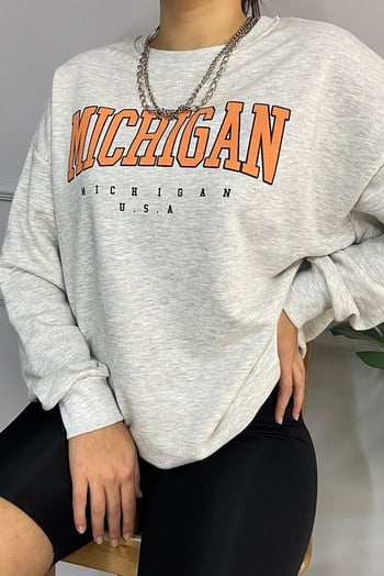 Mad Girls Printed Gray Sweatshirt MG785