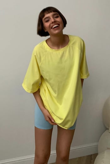 Sarı Oversize Basic Kadın Tişört