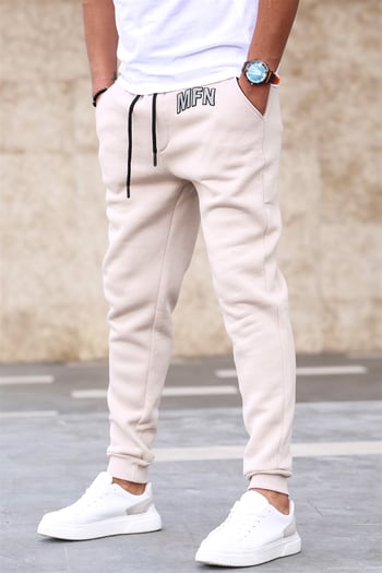 Madmext 3-Thread Fleece Beige Sweatpants For Men 5427