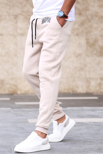 Madmext 3-Thread Fleece Beige Sweatpants For Men 5427
