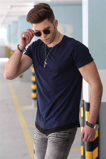 Madmext Basic Lacivert Erkek Tişört 4465