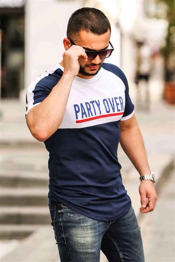 Madmext Navy Blue Two-Tone T-shirt for Men 4027