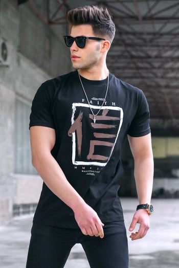 Madmext Baskılı Siyah Oversize T-Shirt 5390