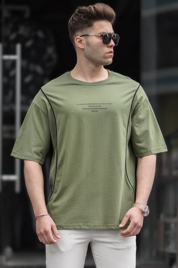 Madmext Haki Oversize Erkek Tişört 5234