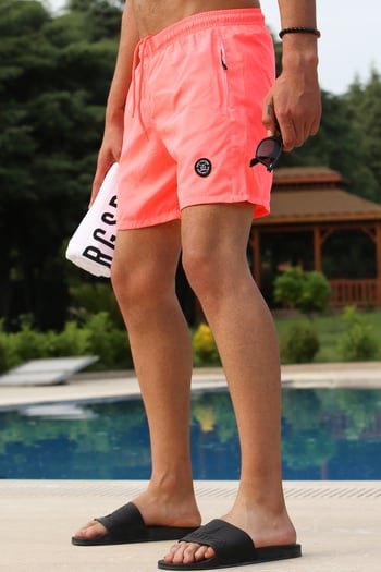 Men Basic Neon Soft Pink Swim Shorts