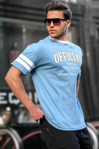 Men Printed Blue Oversize T-Shirt
