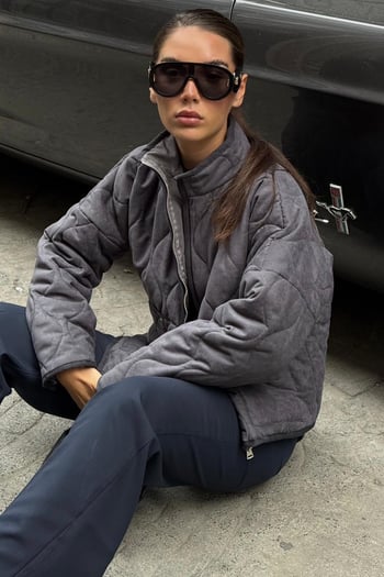 Füme Dik Yaka Kapitone Kadın Mont MG2568