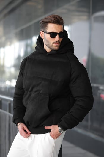 Siyah Kapüşonlu Erkek Şişme Mont 7235