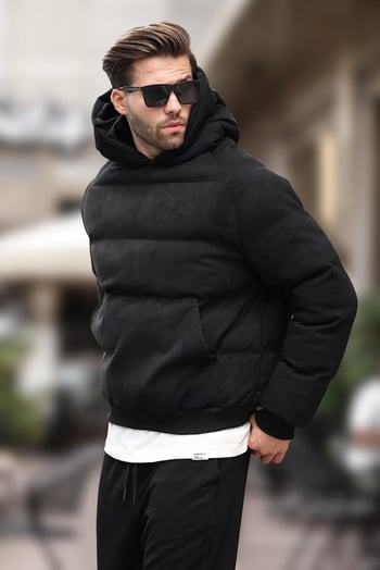 Siyah Kapüşonlu Erkek Şişme Mont 7235