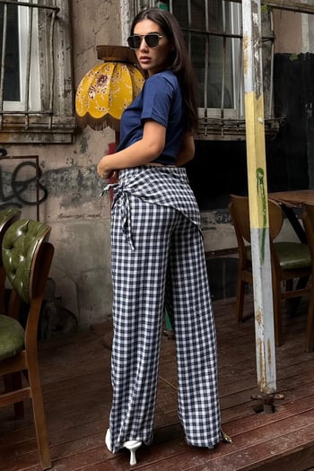 Lacivert Fularlı Ekose Pantolon MG2734