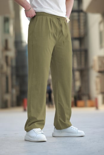 Haki Beli Ayarlanabilir Rahat Kesim Erkek Pantolon E6564