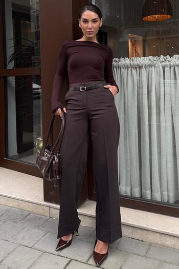 Acı Kahverengi Geniş Paça Normal Bel Kemerli Pantolon MG2735