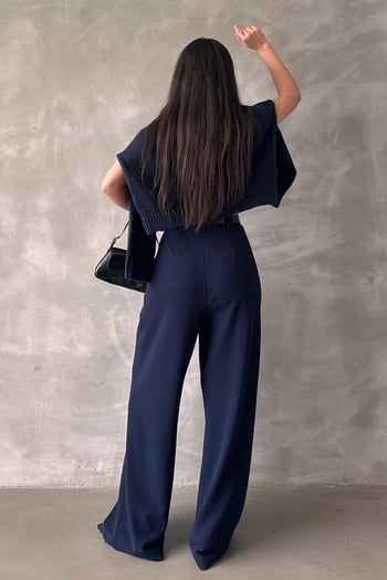 Lacivert Çift Pileli Kemerli Pantolon Mg2330