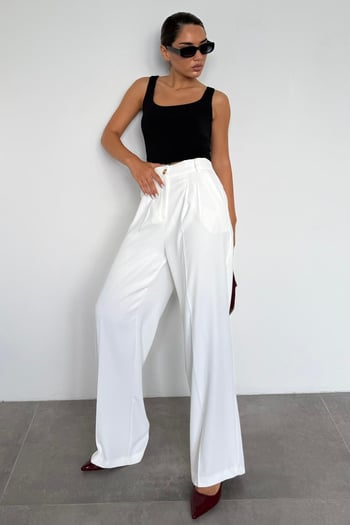 Beyaz Kadın Palazzo Pantolon Mg2525