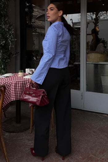 Siyah Geniş Paça Normal Bel Kemerli Pantolon MG2735