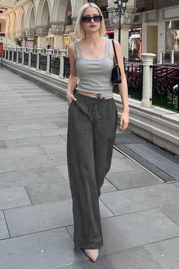 Füme Cepli Bol Paça Kadın Pantolon MG1882