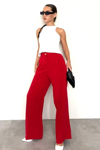 Kırmızı Kadın Palazzo Pantolon Mg2525