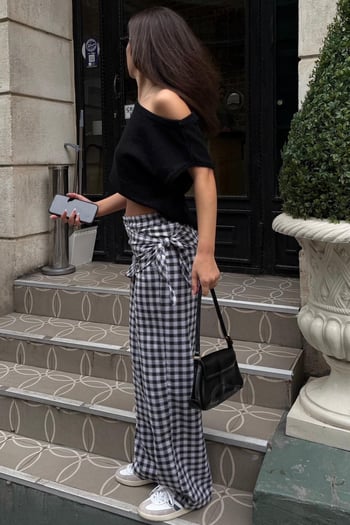 Siyah Fularlı Ekose Pantolon MG2734