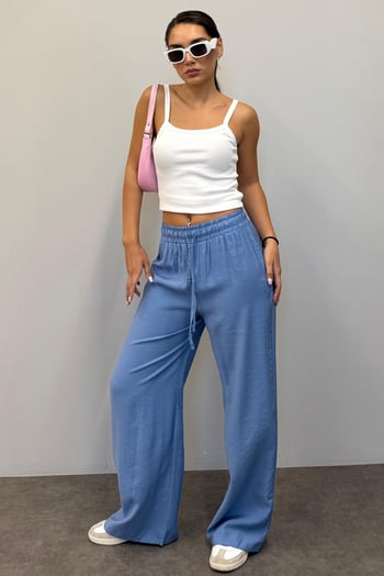 Mavi Geniş Paça Kadın Pantolon MG1982