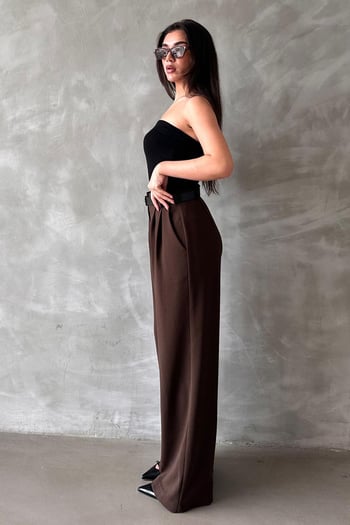 Kahverengi Çift Pileli Kemerli Pantolon Mg2330