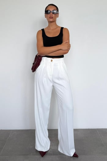 Beyaz Kadın Palazzo Pantolon Mg2525