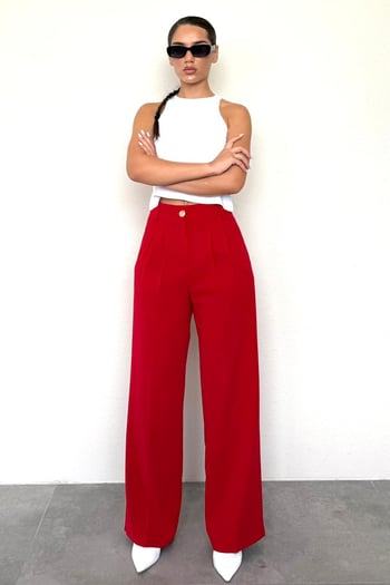 Kırmızı Kadın Palazzo Pantolon Mg2525
