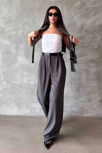 Füme Çift Pileli Kemerli Pantolon Mg2330