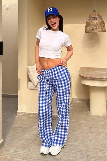 Saks Ekoseli Kadın Pantolon Mg2401