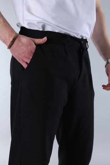 Koyu Siyah Regular Fit Düz Kesim Yan Cepli Erkek Pantolon 6540