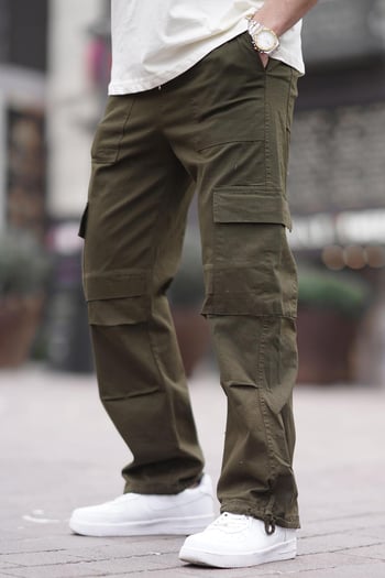 Haki Geniş Paça Kargo Cep Erkek Pantolon 6826