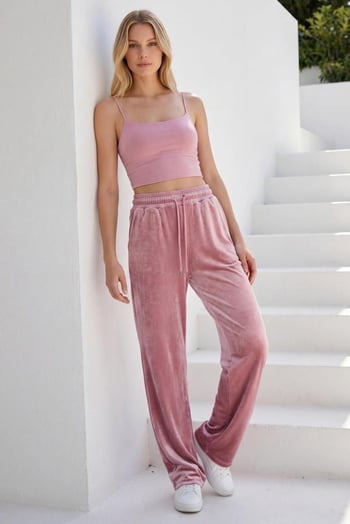 Pembe Bol Paça Kadife Pantolon MG2283